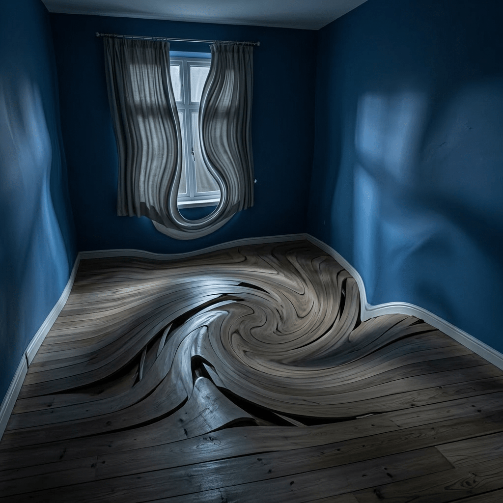 Empty distorted room symbolizing confusion and dissociation